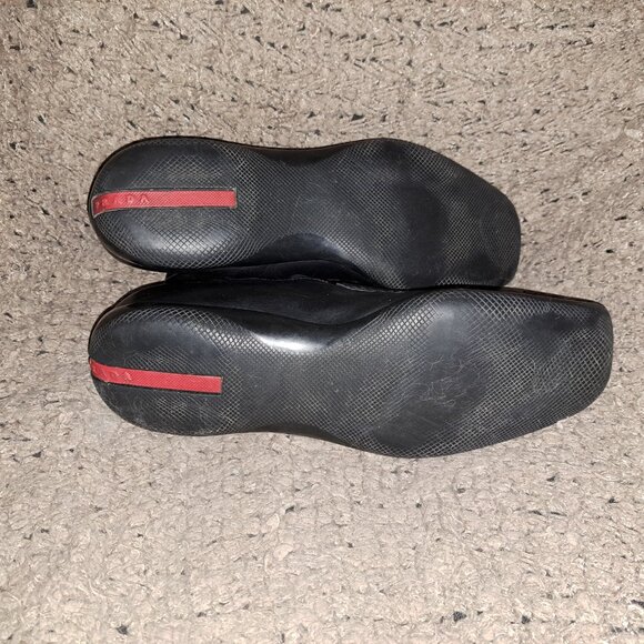 VINTAGE PRADA-Linea Rossa-Square Toe Black Leather Chelsea Boot-Sz10.5-Excellent
